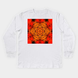 Dot Mandala Flower Orange and Black Kids Long Sleeve T-Shirt
